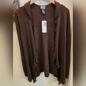 NWT Chico's Chocolate Brown Ruffled Open Cardigan Size 0